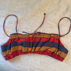 Madewell Second Wave Ruffled Drawstring Bikini Top in Rainbow Check XL New